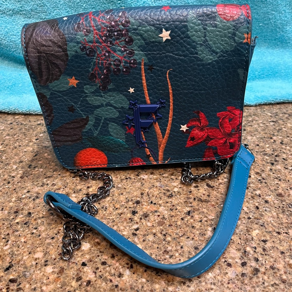 FIORELLI Flapover Crossbody Satchel Opulent Blue Vegan Leather Small Purse